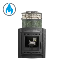 печь для бани прометалл атмосфера l в ламелях змеевик + сетка new с тоннелем с ггу / дрова